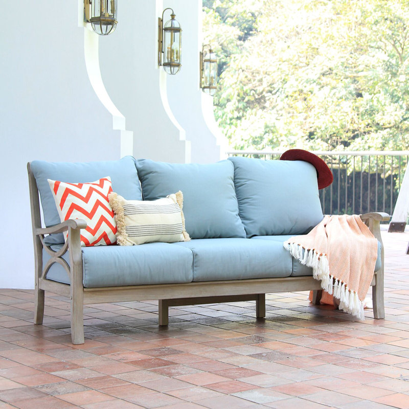 Birch Lane™ Brunswick 75.5'' Wide Outdoor Teak Patio Sofa with Cushions
